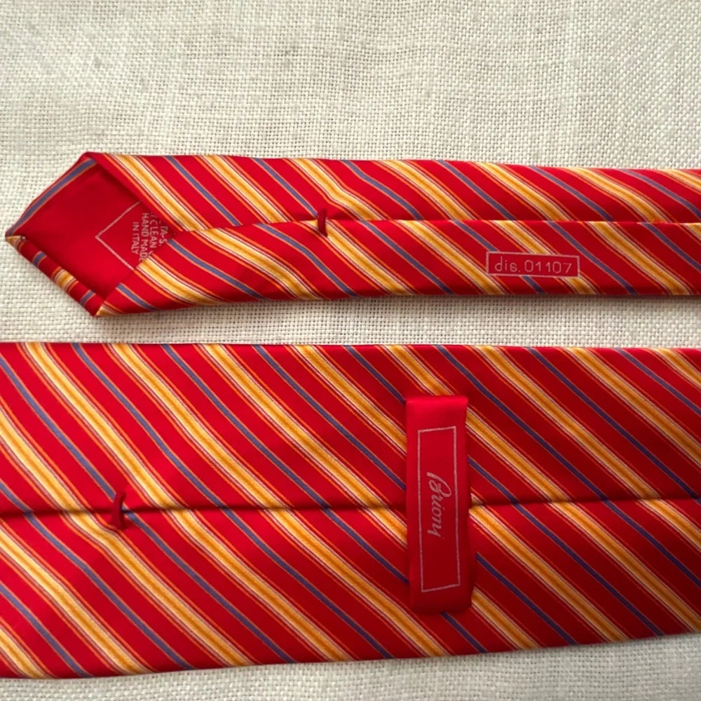 Brioni Silk Tie Striped Red/Yellow/Blue Handmade in Italy NWOT